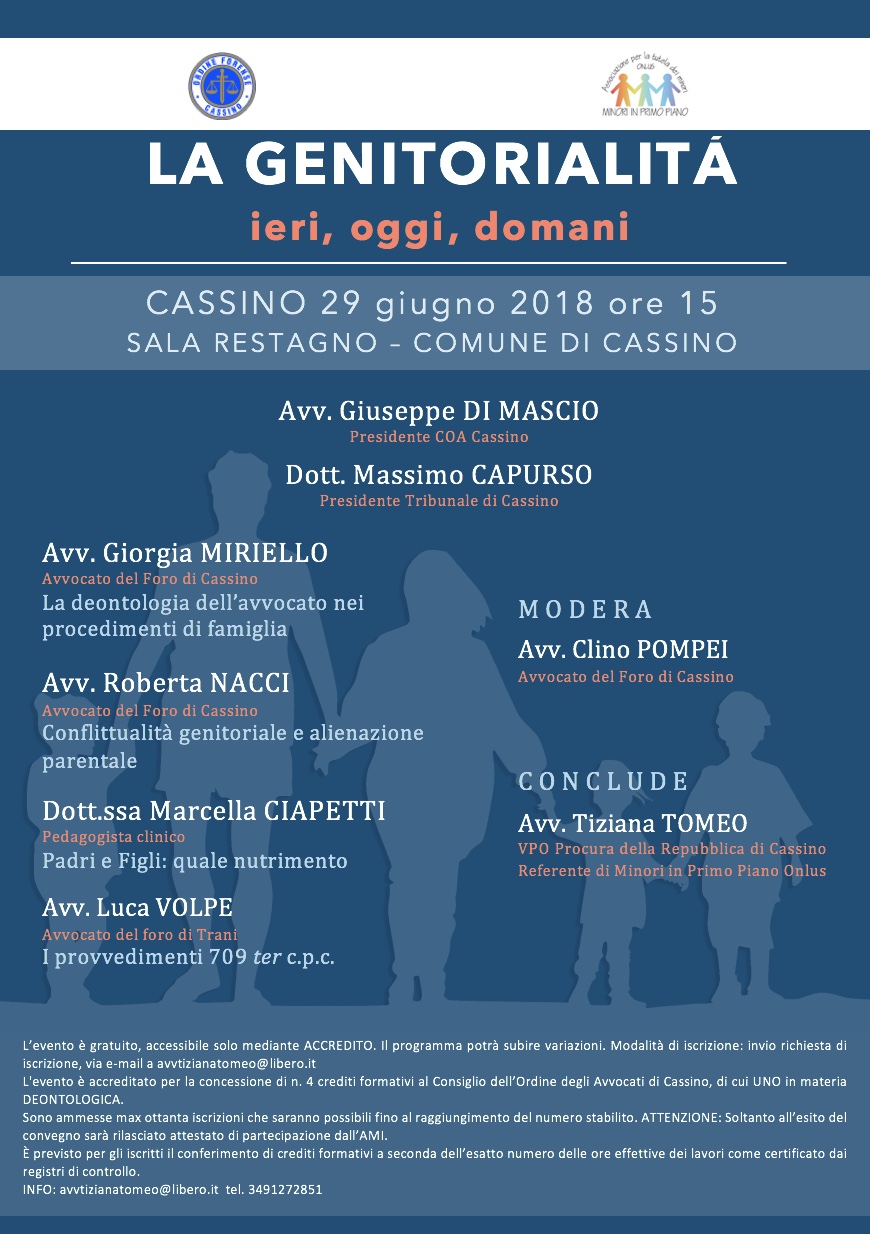 CONVEGNO CASSINO 29 Giugno 2018 su LA GENITORIALITÁ