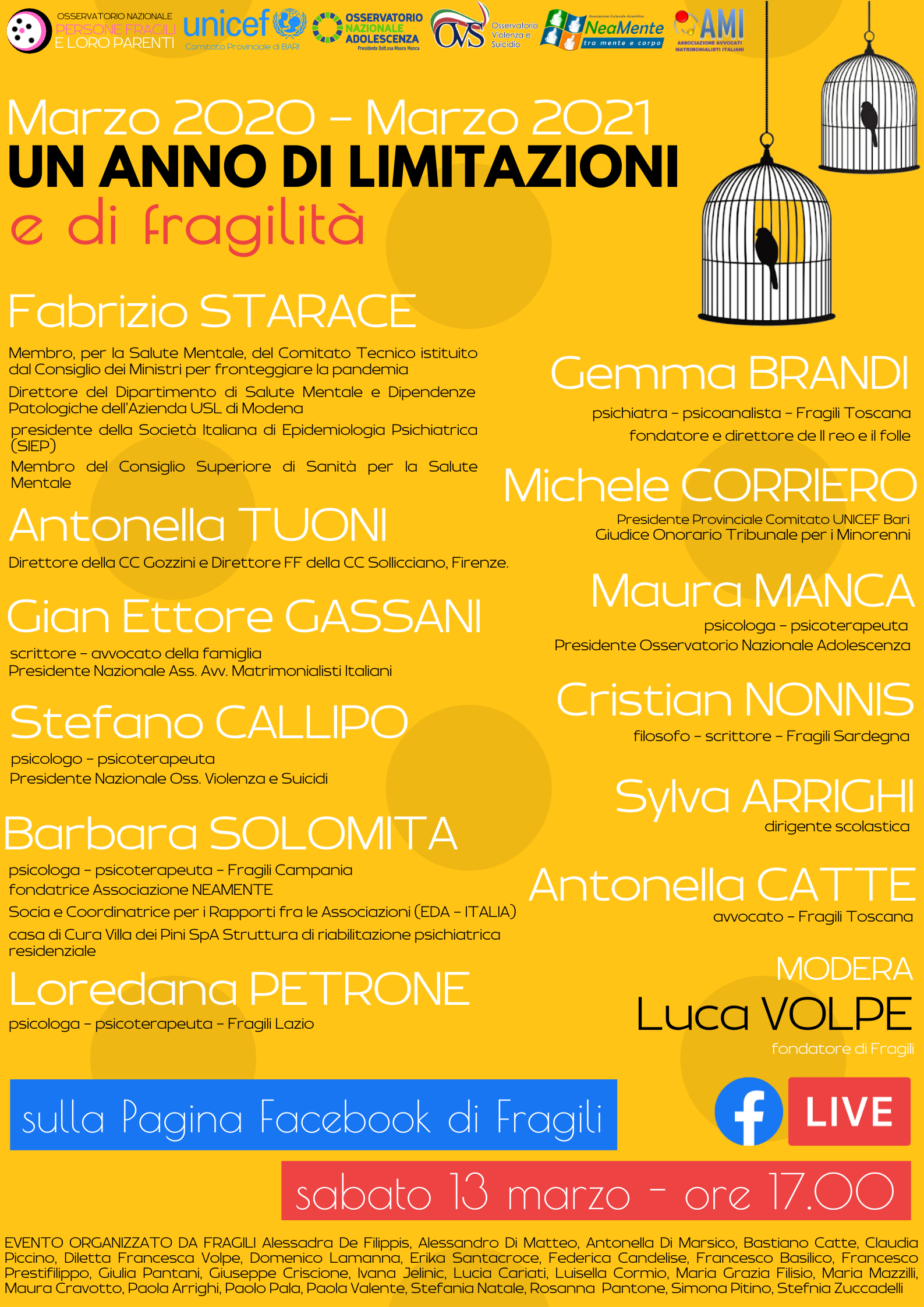 UN ANNO DI LIMITAZIONI E FRAGILITÁ 13 marzo 2021